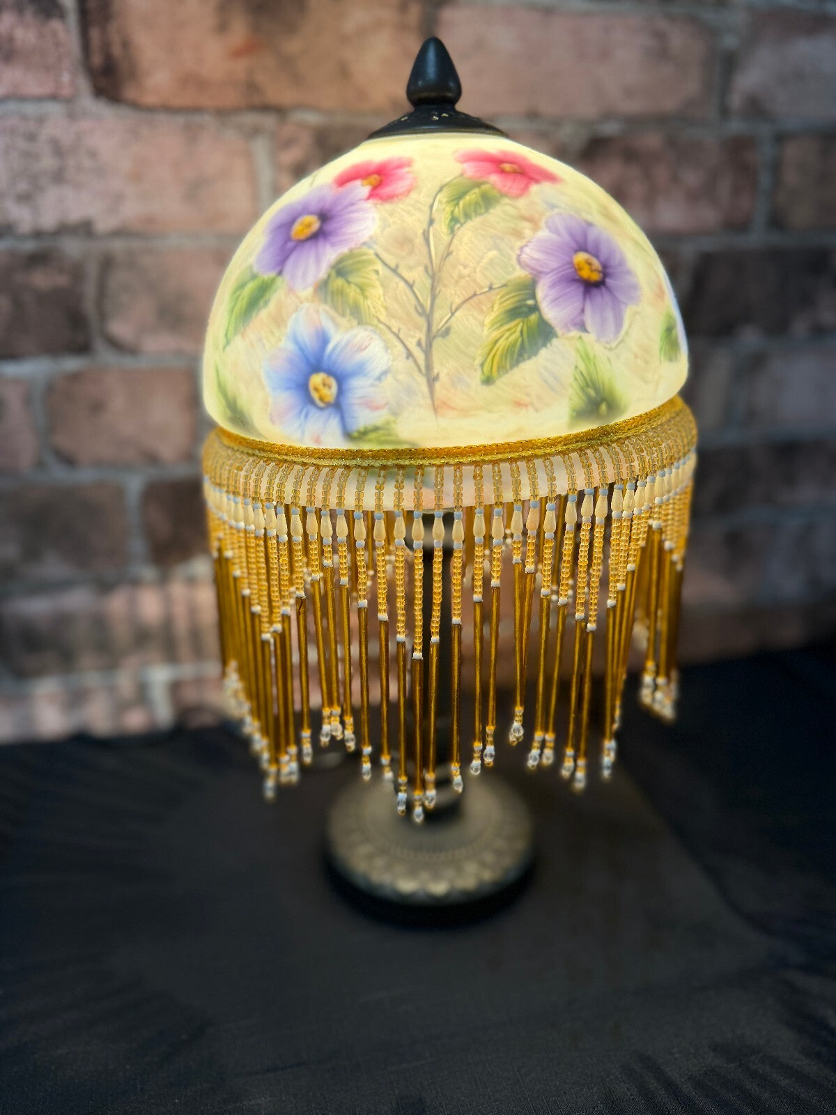 Vintage Glass and Bronzed Metal Beaded Lamp