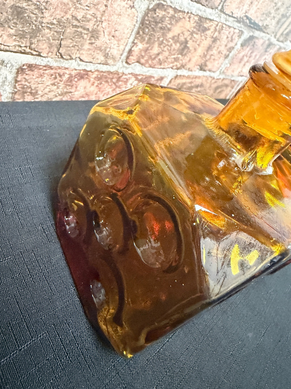 Pair of Empoli Italian Amber Glass Dice Decanters