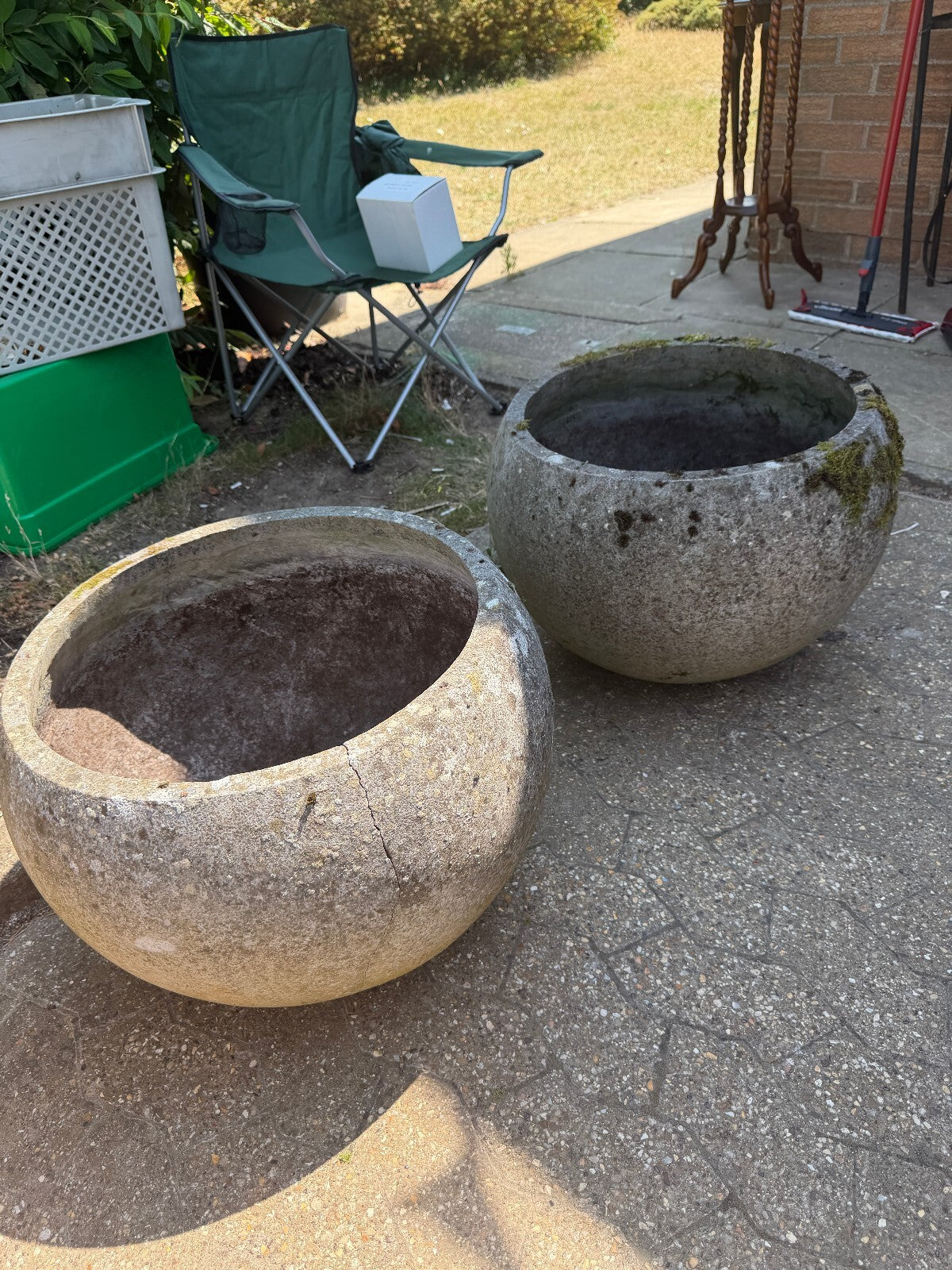 Pair of Large Concrete Bowl Planters