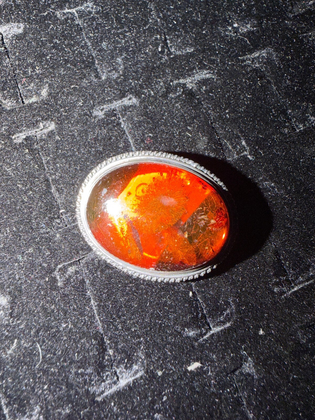 Vintage Amber and Sterling Silver Brooch