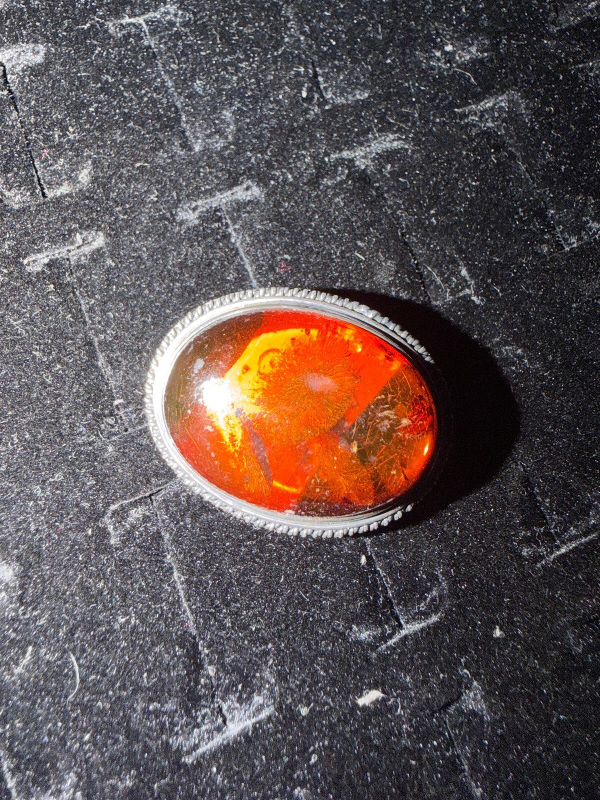 Vintage Amber and Sterling Silver Brooch