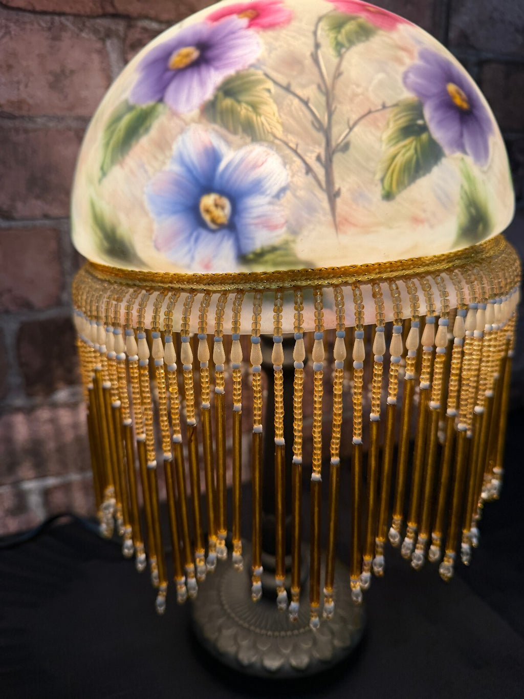 Vintage Glass and Bronzed Metal Beaded Lamp