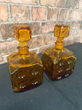 Pair of Empoli Italian Amber Glass Dice Decanters