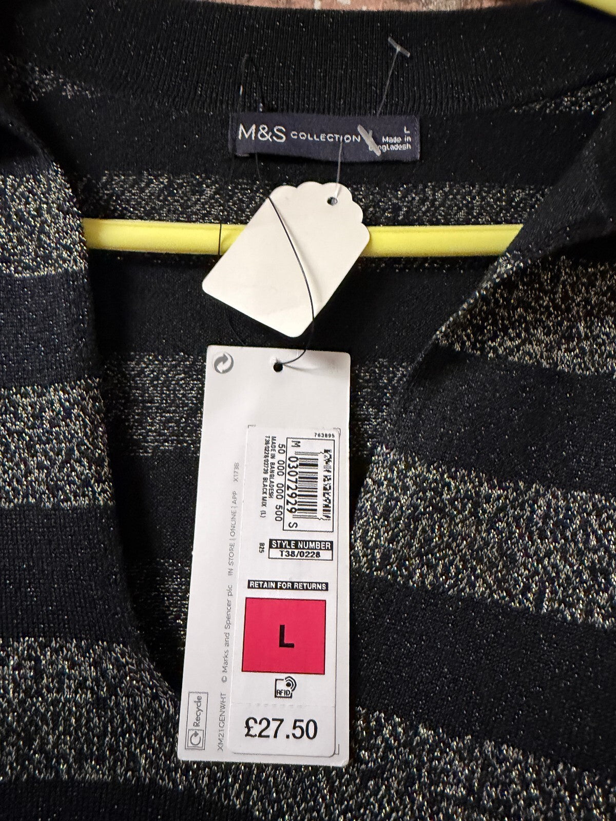 M&S Grey and Black Striped Top - Size 12