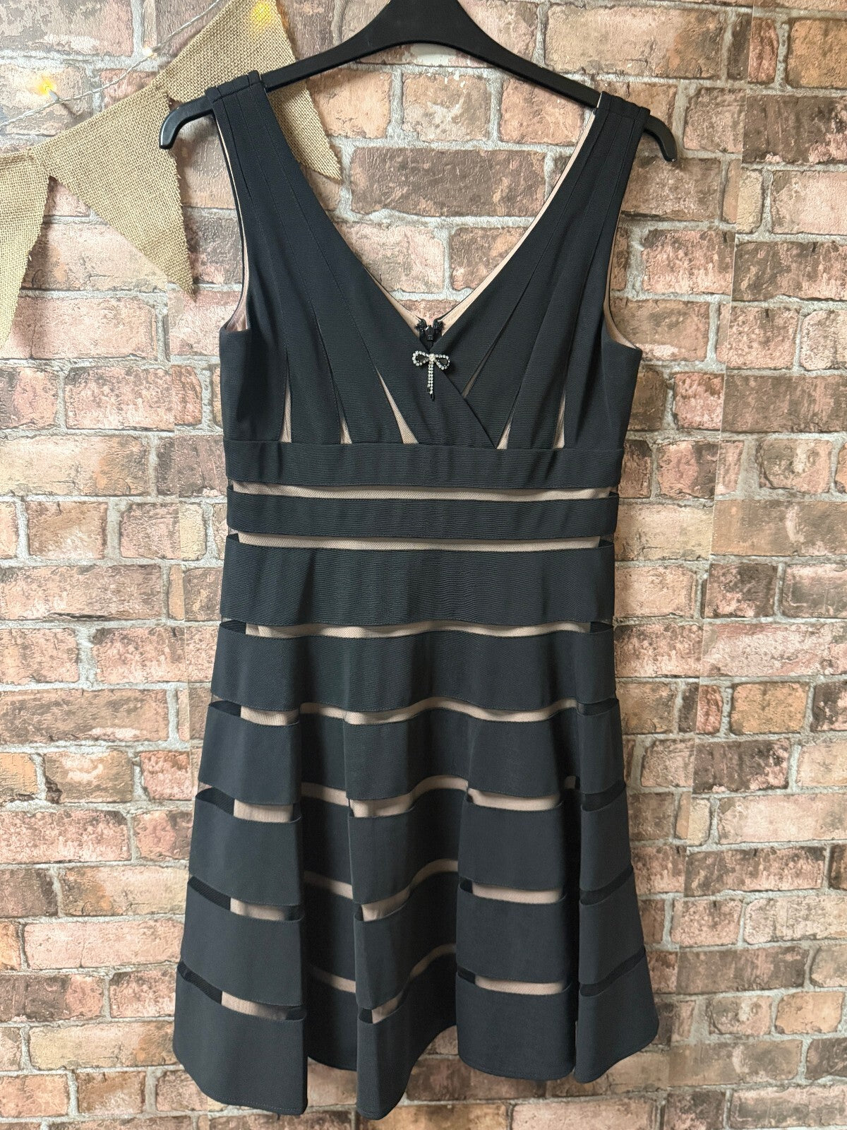 Xscape Black and Beige Dress - Size 10