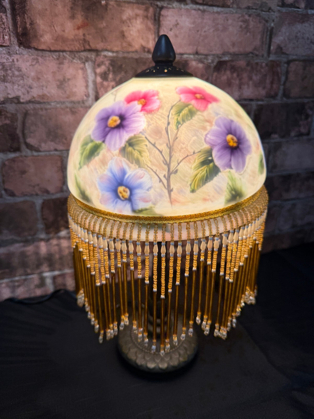 Vintage Glass and Bronzed Metal Beaded Lamp