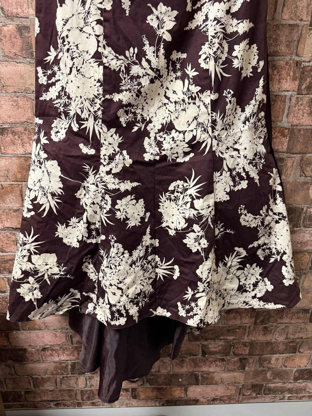 John Lewis Burgundy, Brown and Cream Bodice Dress - Size 12