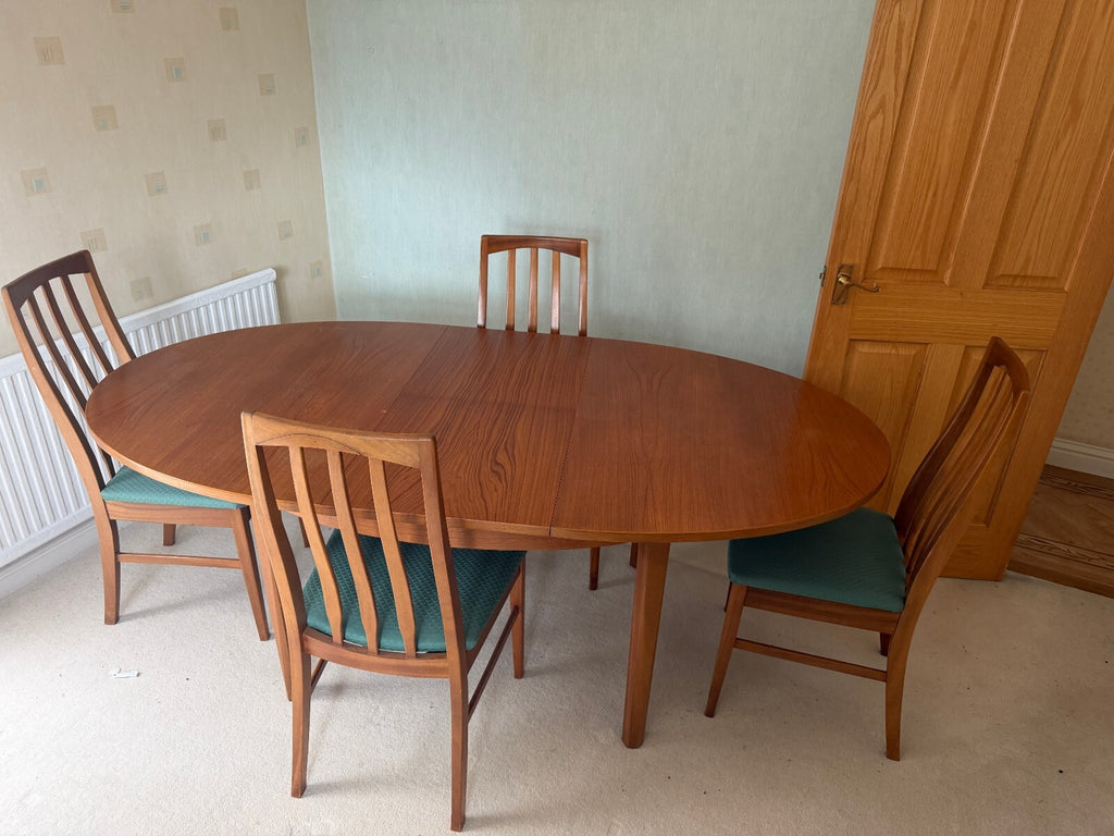 William Lawrence Mid Century Teak Extending Dining Table and Four Chairs