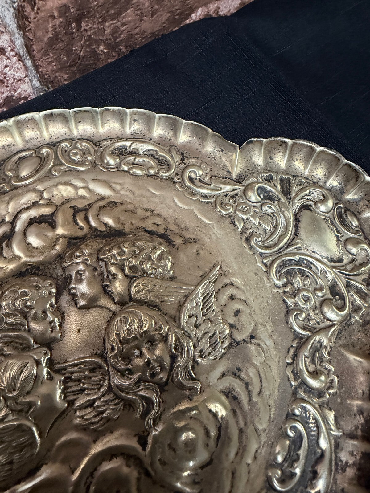 Vintage Silver Tone Cherub Tray