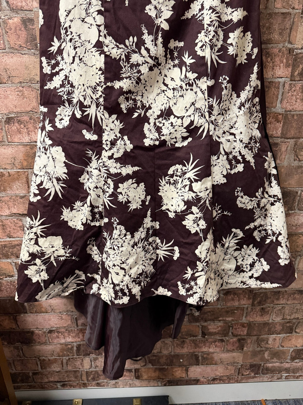John Lewis Burgundy, Brown and Cream Bodice Dress - Size 12