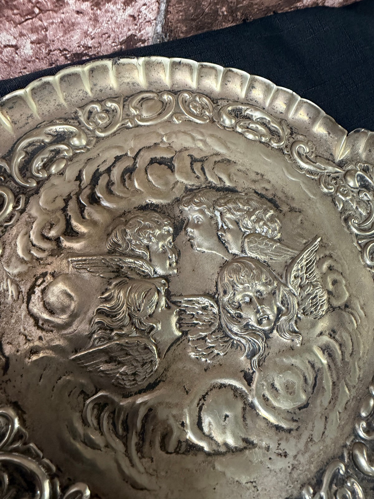 Vintage Silver Tone Cherub Tray