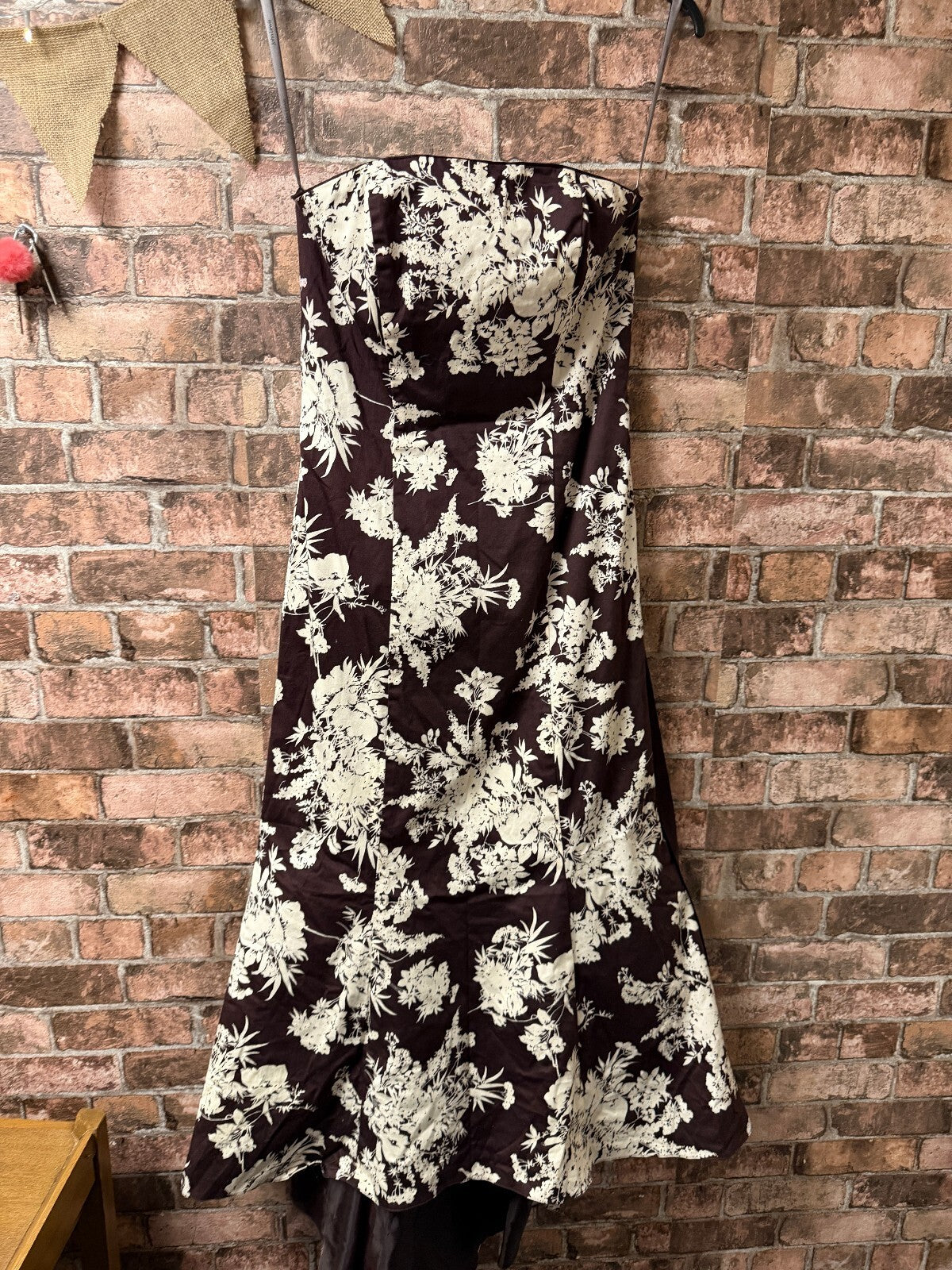 John Lewis Burgundy, Brown and Cream Bodice Dress - Size 12