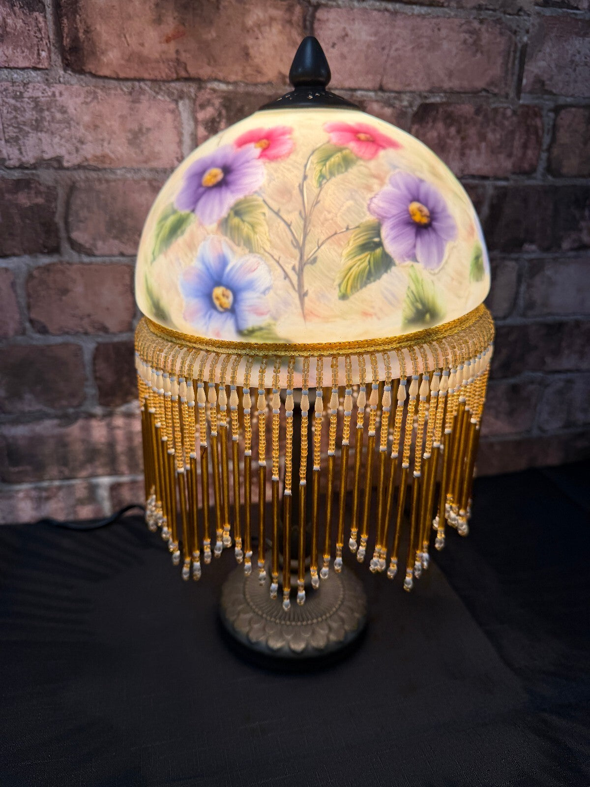 Vintage Glass and Bronzed Metal Beaded Lamp