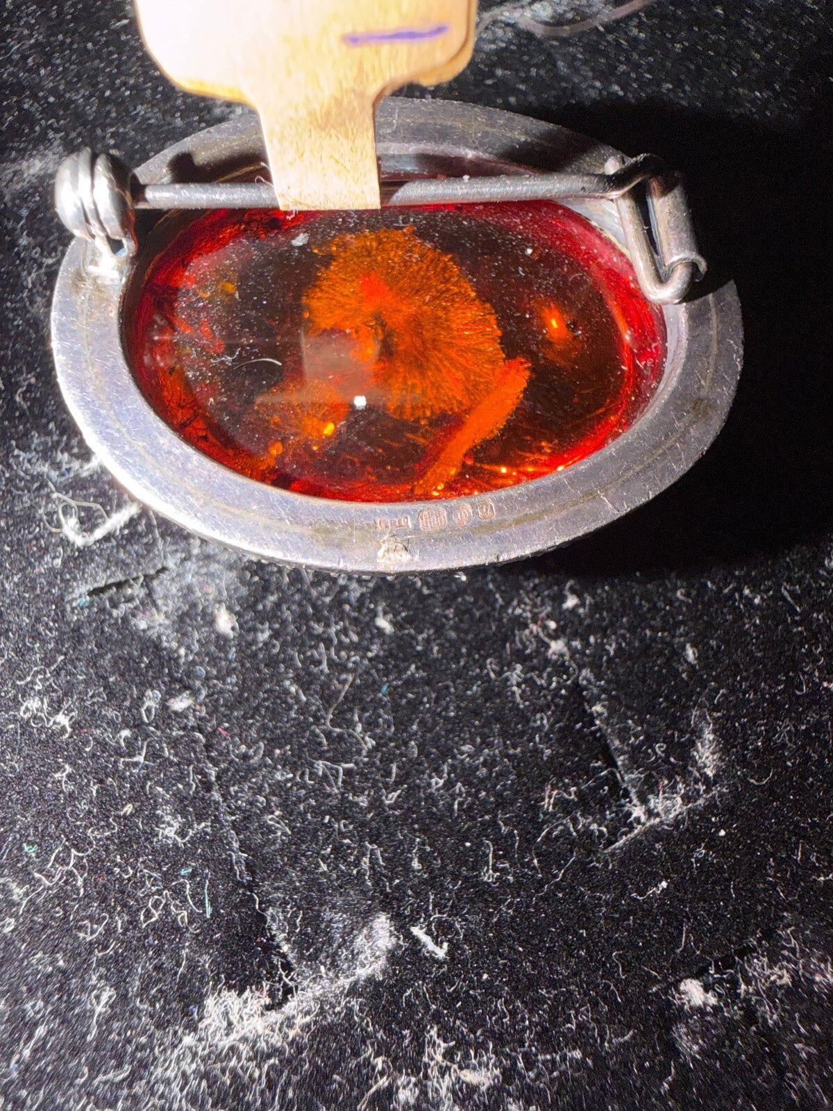 Vintage Amber and Sterling Silver Brooch
