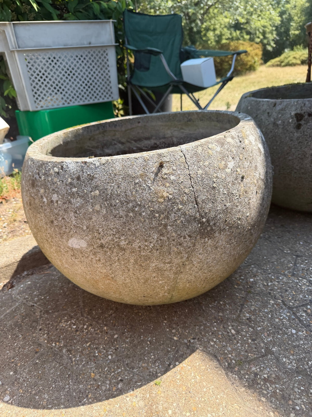 Pair of Large Concrete Bowl Planters
