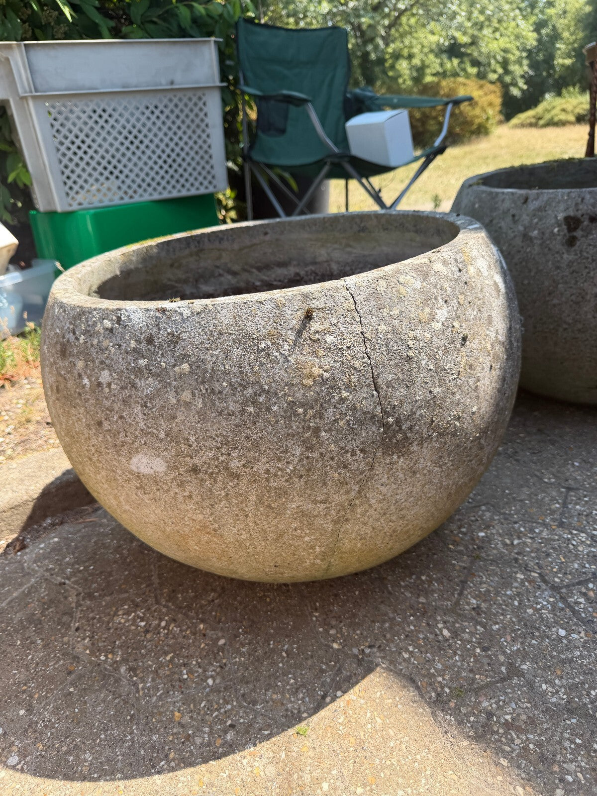 Pair of Large Concrete Bowl Planters