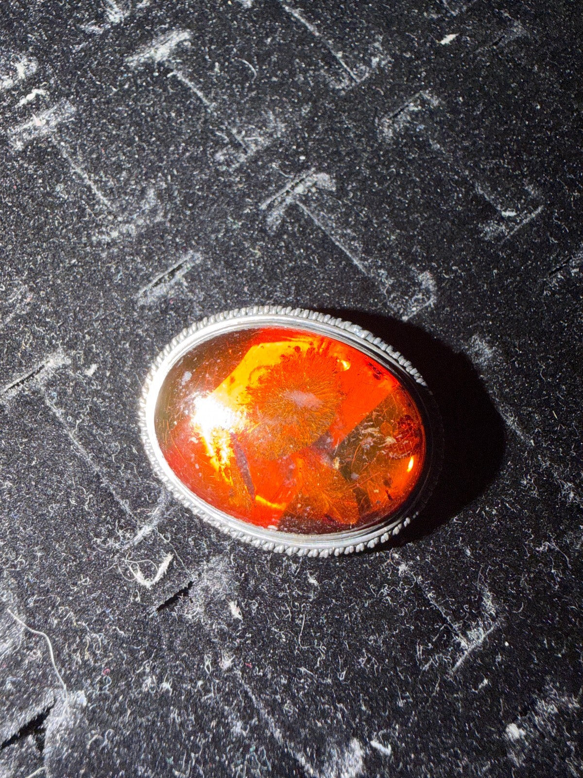 Vintage Amber and Sterling Silver Brooch