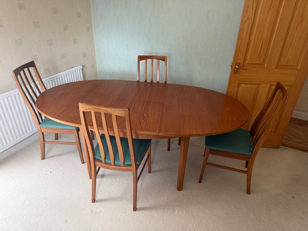 William Lawrence Mid Century Teak Extending Dining Table and Four Chairs