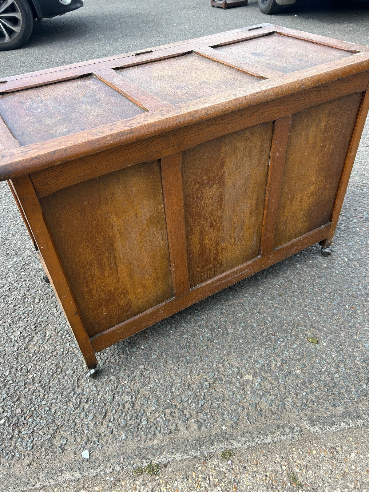 Solid Oak Vintage Ottoman Coffer on Wheels