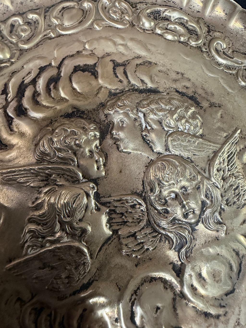 Vintage Silver Tone Cherub Tray