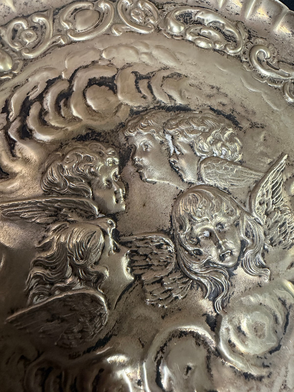 Vintage Silver Tone Cherub Tray