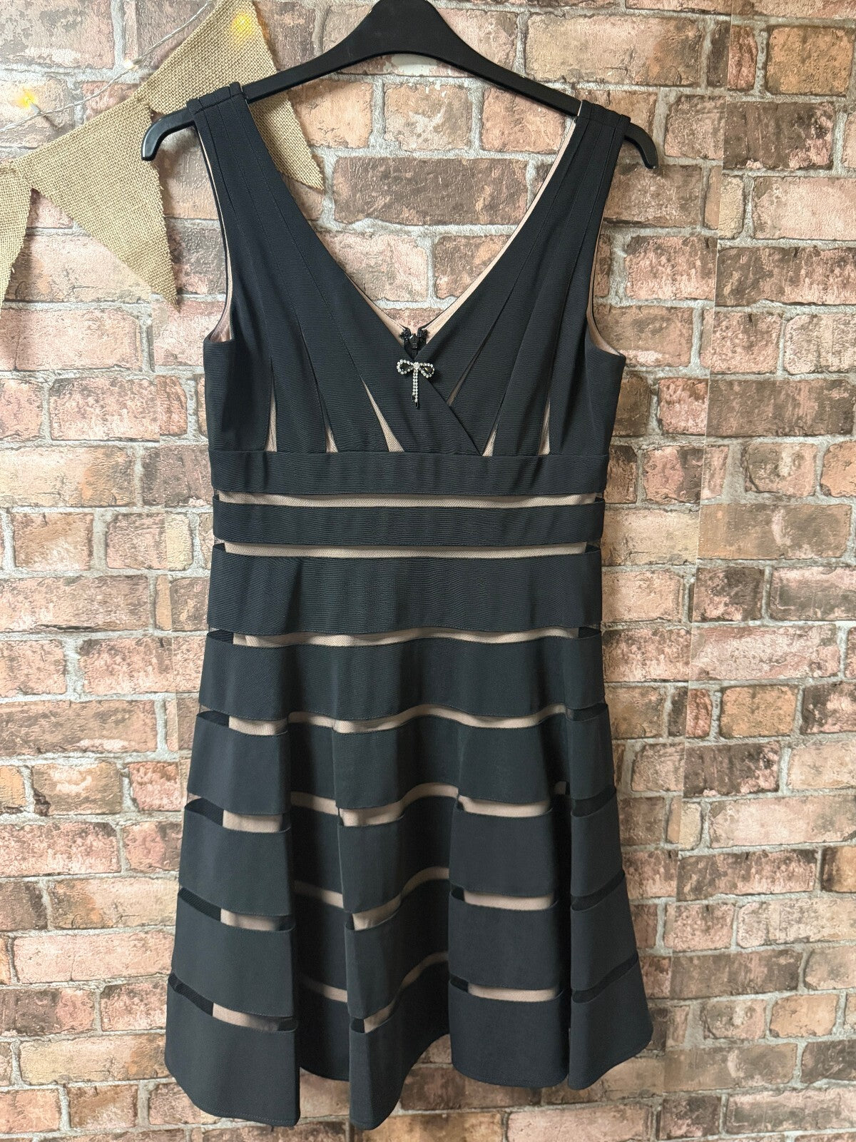 Xscape Black and Beige Dress - Size 10