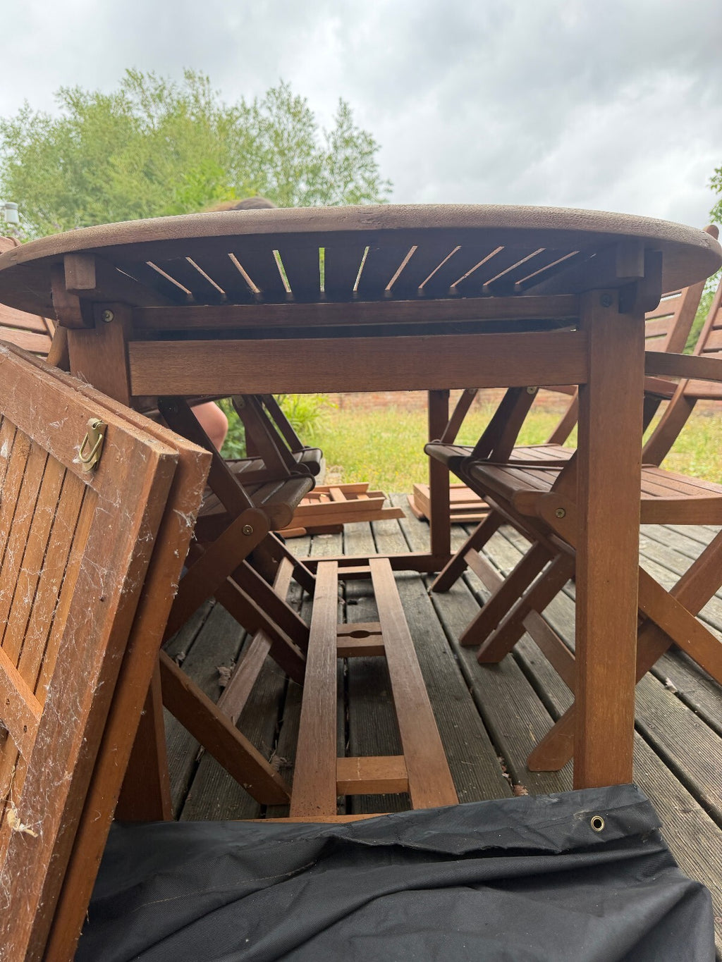 Solid Teak Extending Garden Table and Eight Folding Chairs