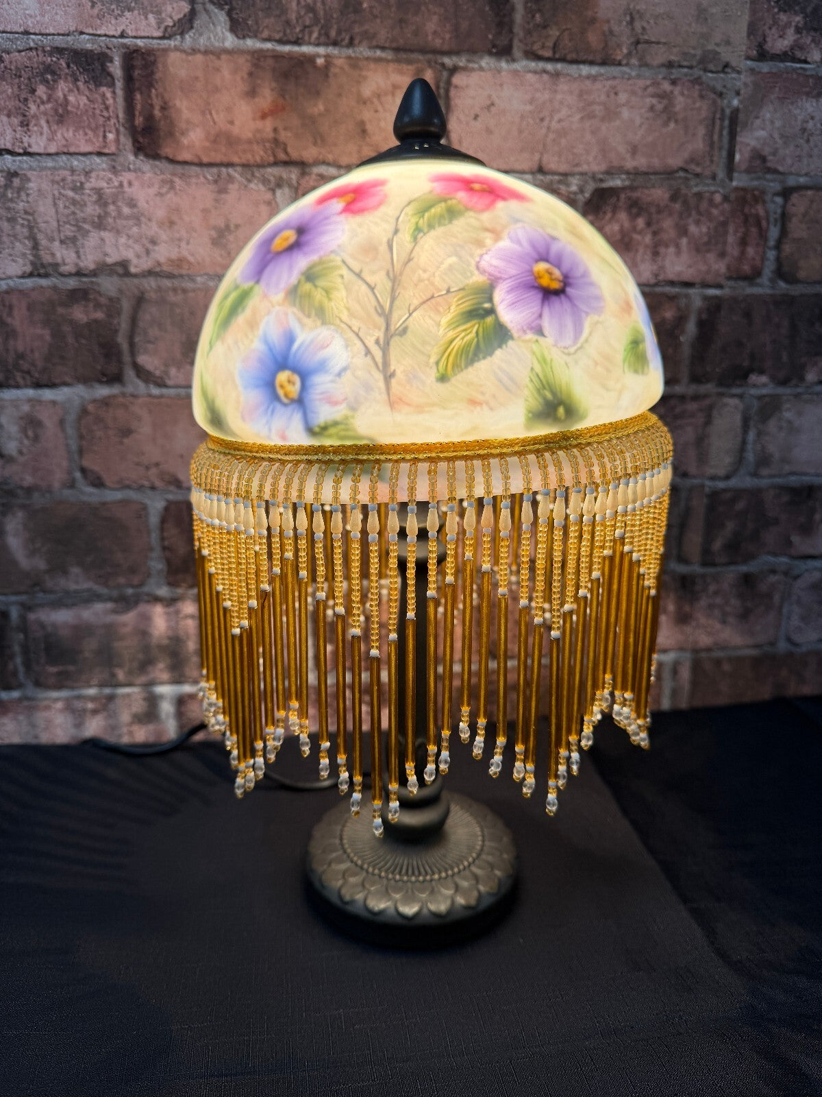 Vintage Glass and Bronzed Metal Beaded Lamp