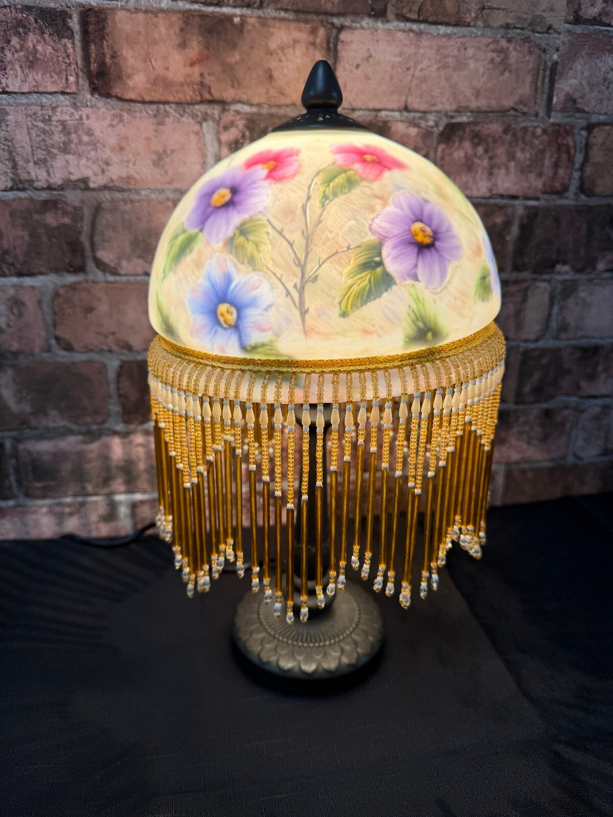 Vintage Glass and Bronzed Metal Beaded Lamp