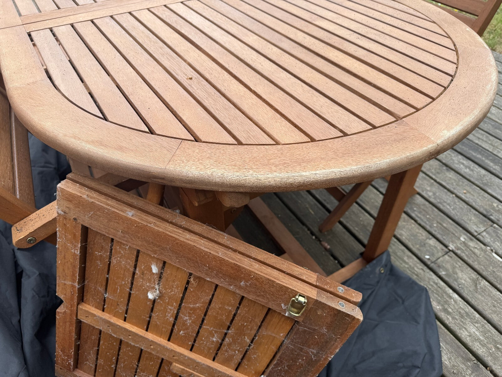 Solid Teak Extending Garden Table and Eight Folding Chairs