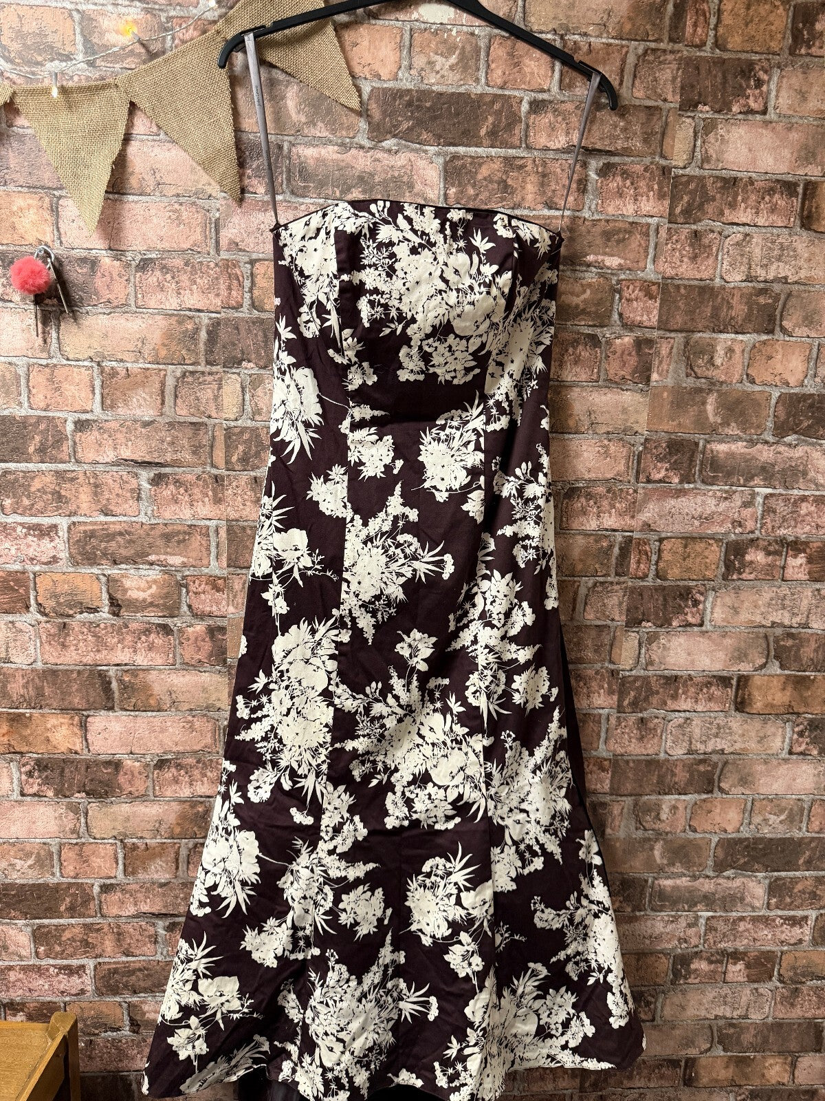 John Lewis Burgundy, Brown and Cream Bodice Dress - Size 12