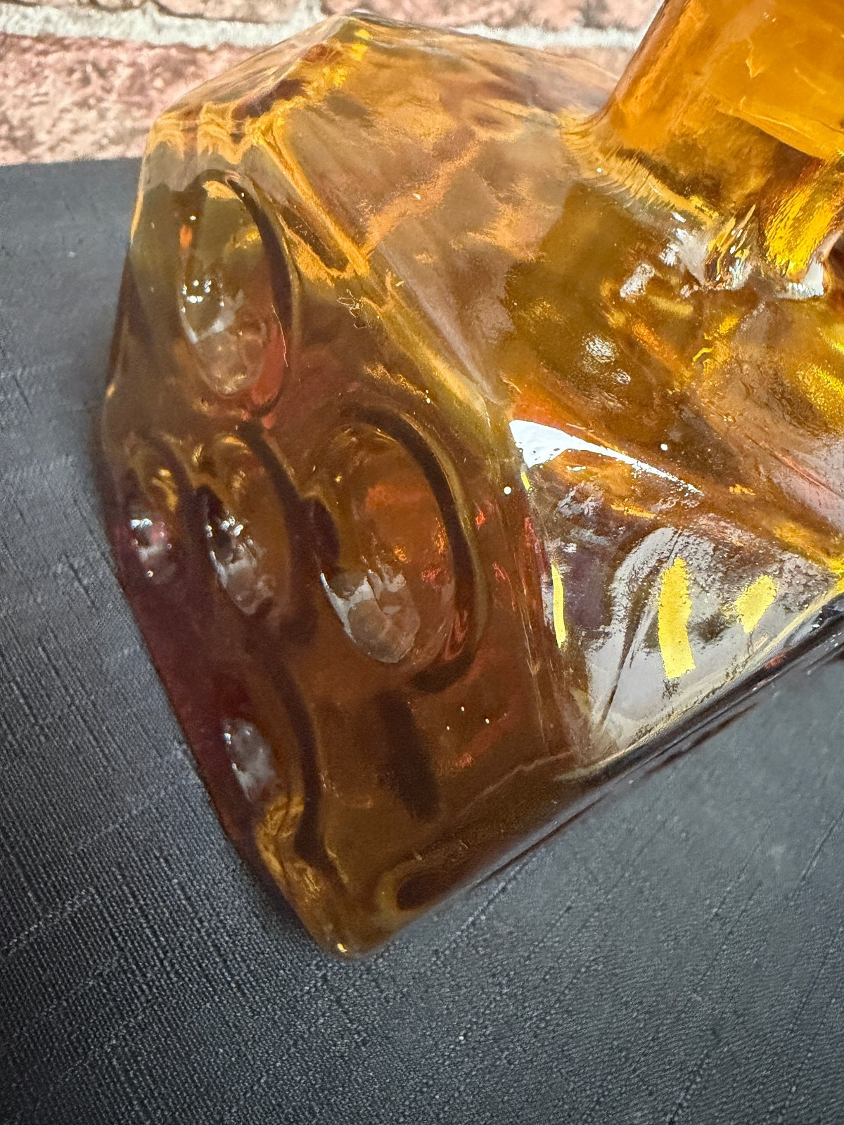Pair of Empoli Italian Amber Glass Dice Decanters