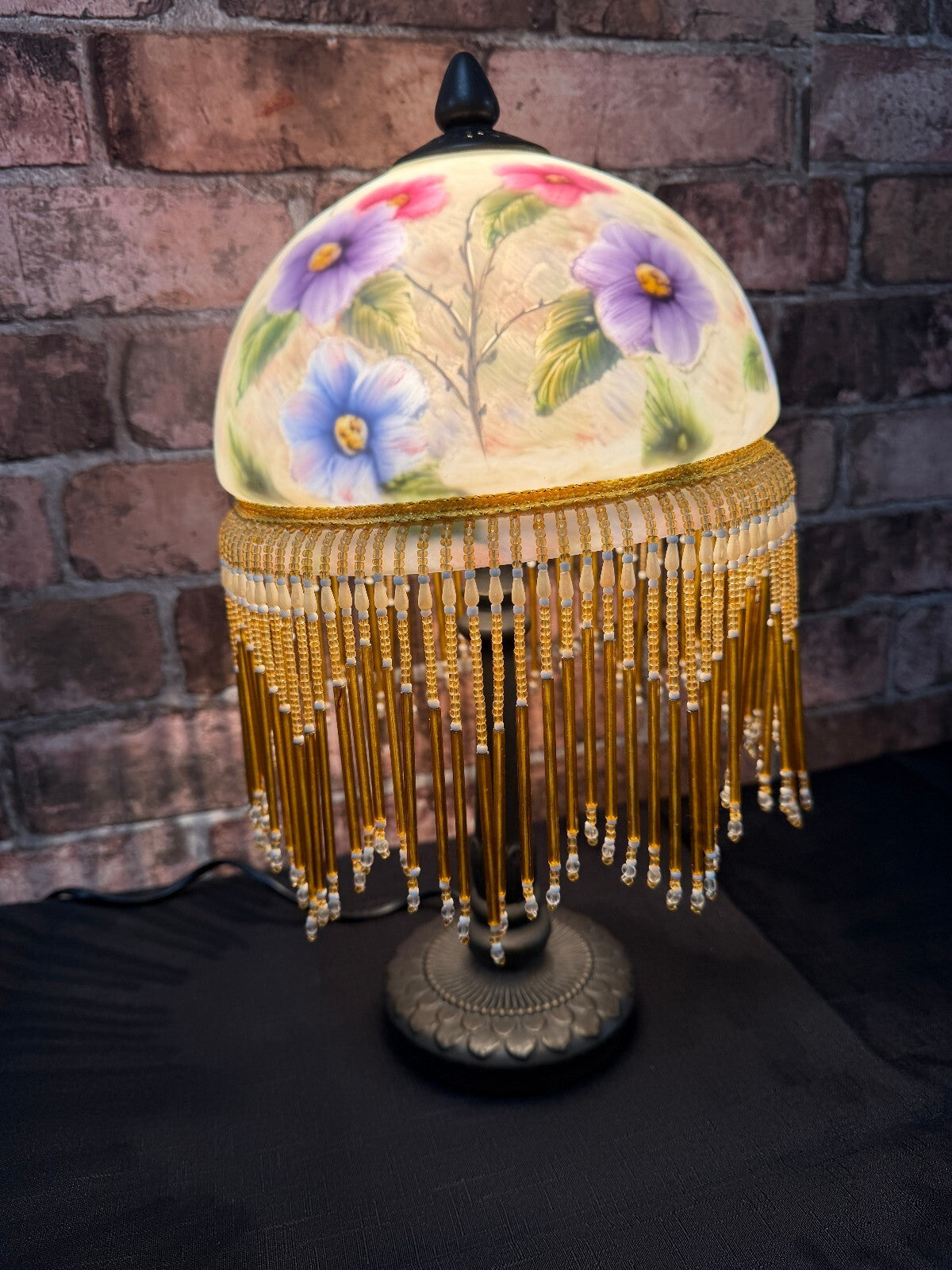 Vintage Glass and Bronzed Metal Beaded Lamp