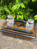 Victorian Walnut Ink Stand and Two Bottles