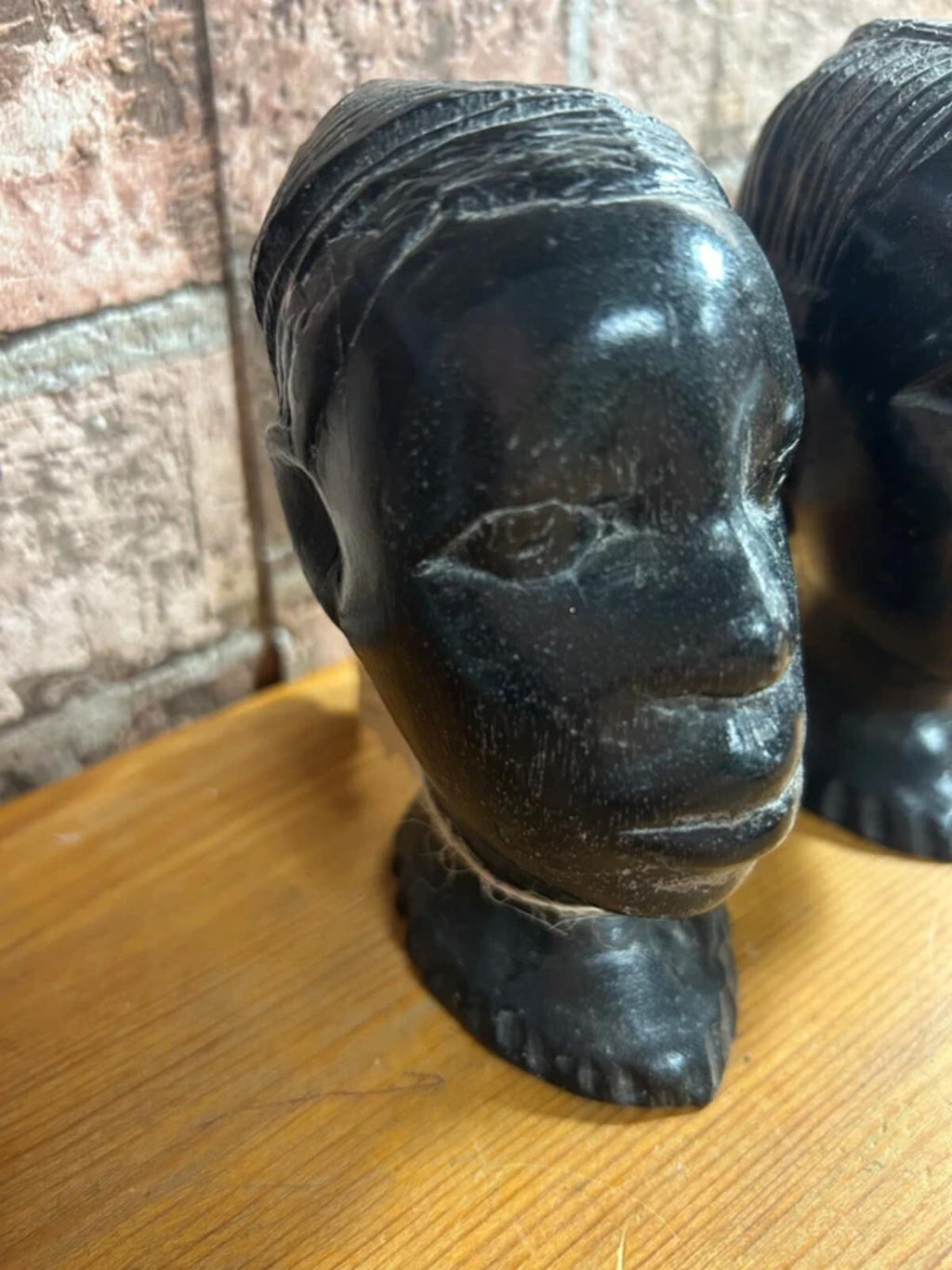 Pair of Ebony Wood African Head Carvings