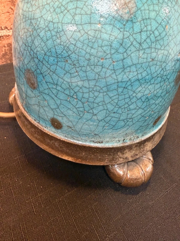 Crackle Glaze Teal Ceramic Lamp
