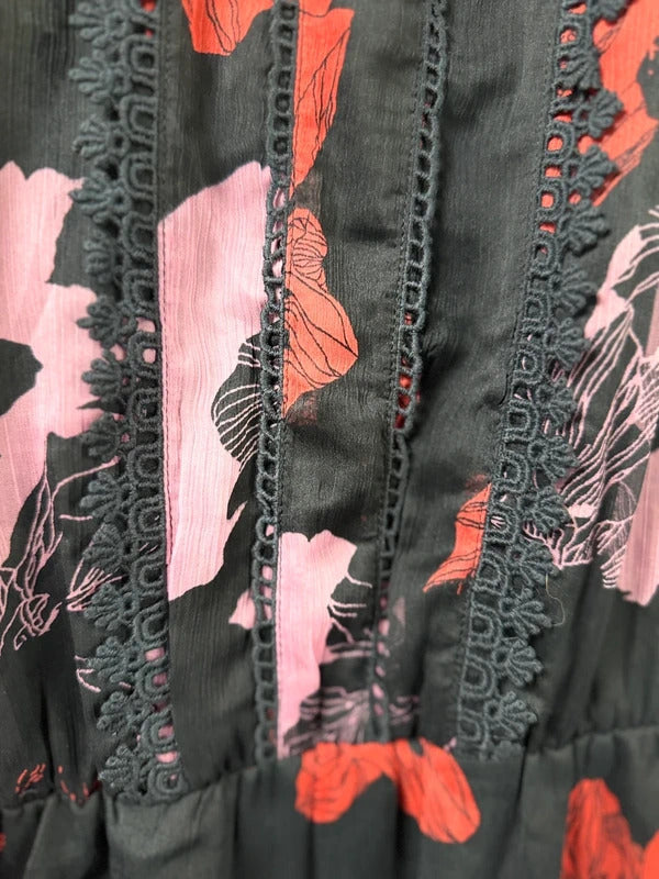 JD Williams Pink, Red and Black Floral Midi Dress - Size 24