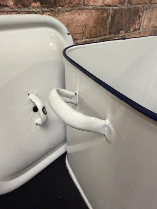 Vintage Blue and White Enamel Bread Bin
