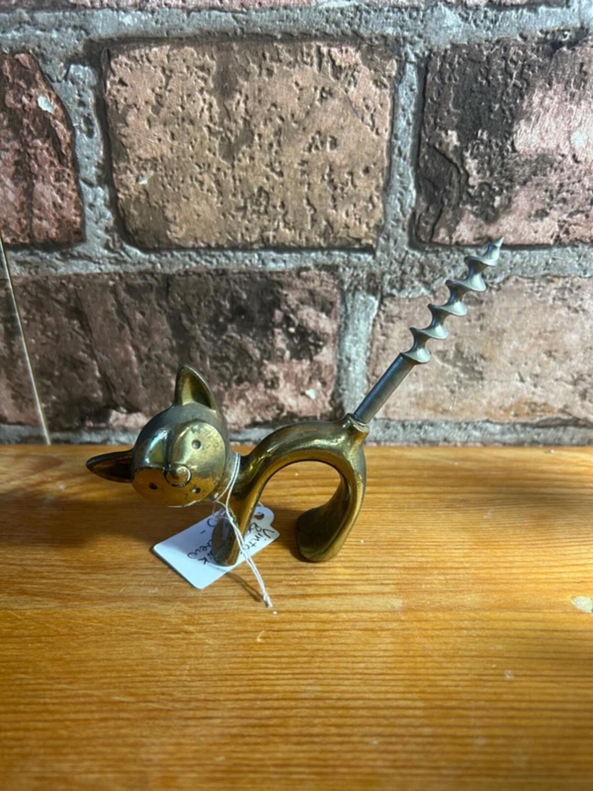 Vintage Brass Cat Corkscrew