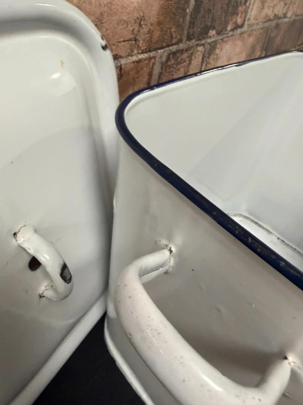 Vintage Blue and White Enamel Bread Bin