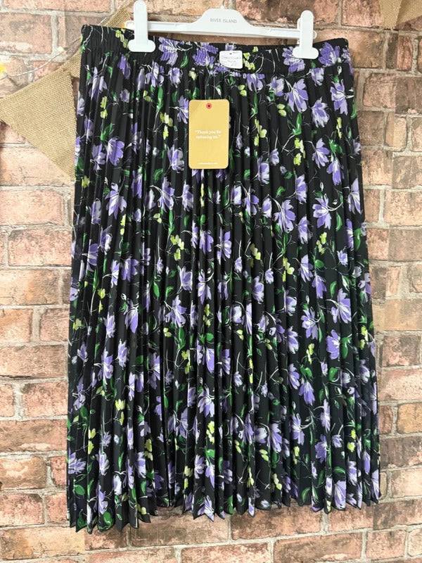 Cotton Traders Purple Floral Midi Skirt - Size 14