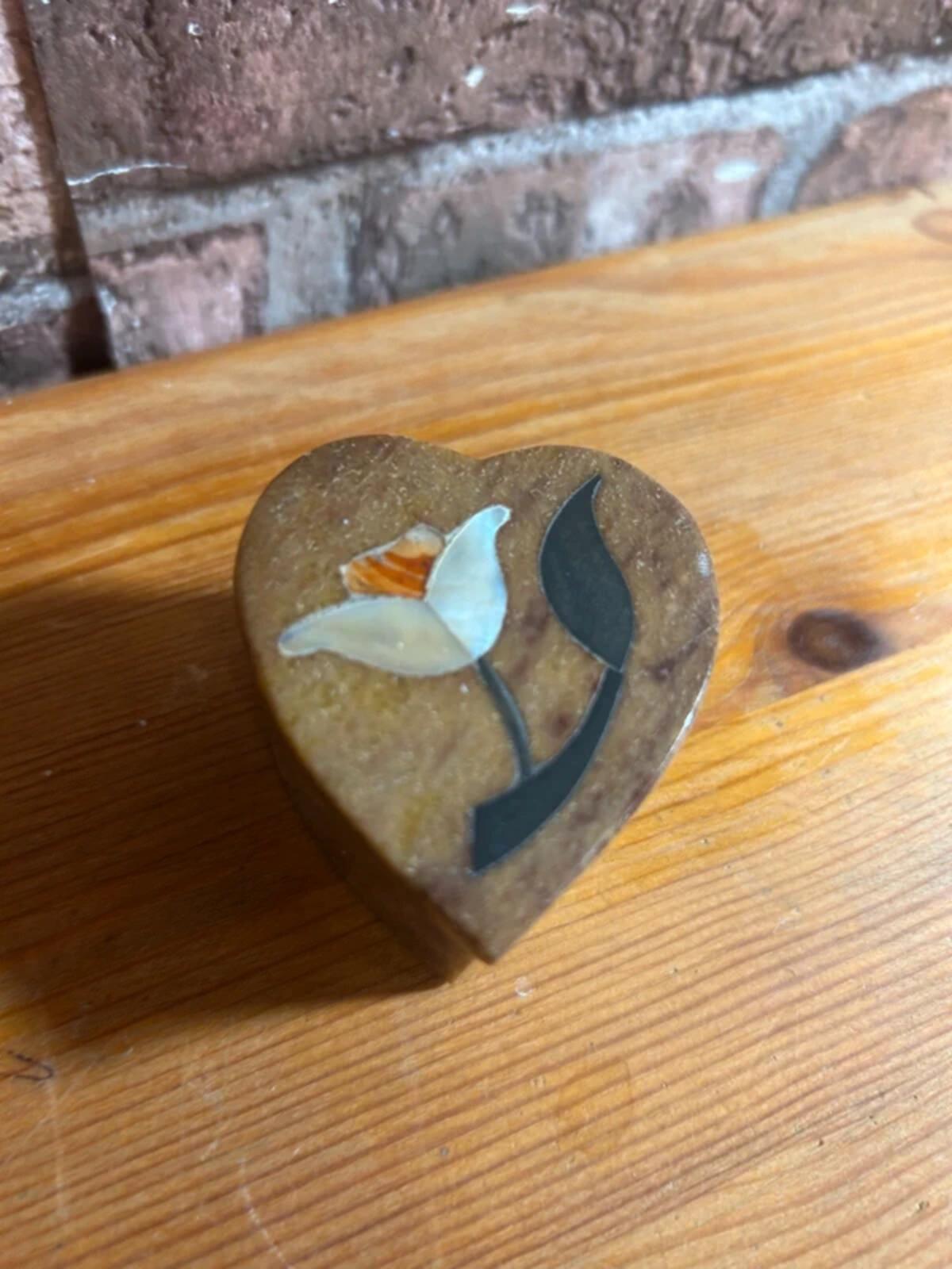Soapstone Mother of Pearl Heart Trinket Dish
