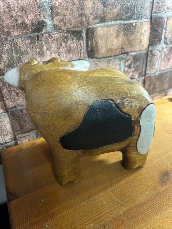 Handmade Solid Wood Cow Figurine