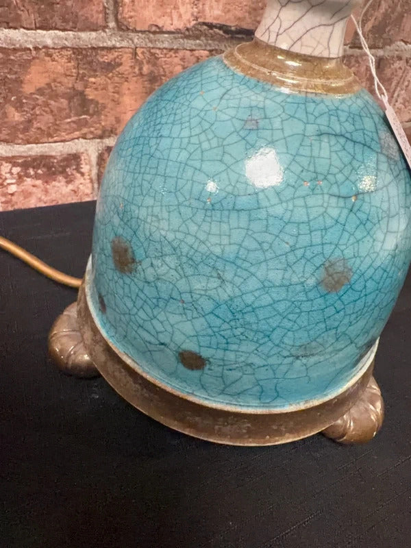 Crackle Glaze Teal Ceramic Lamp