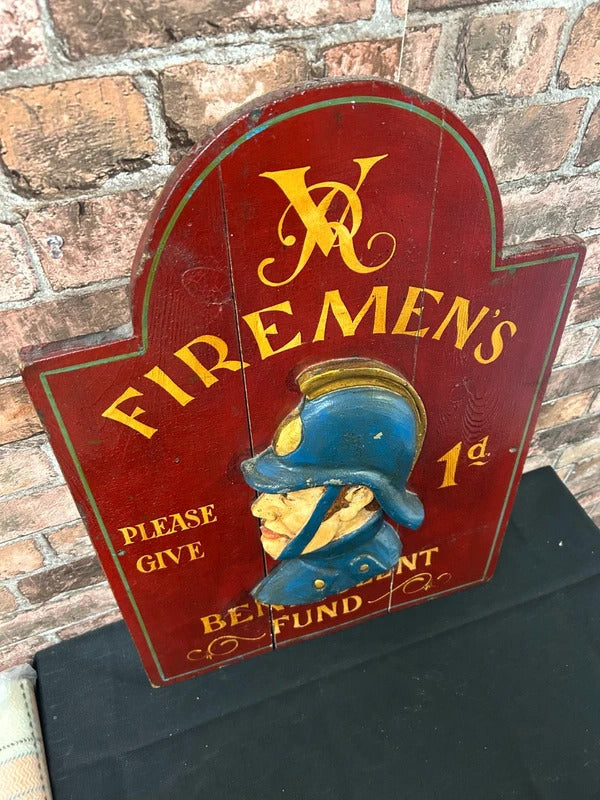 Vintage Wooden Fire Service Charity Service Advertising Sign