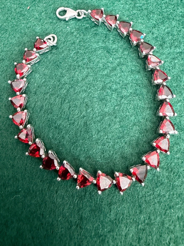 Sterling Silver and Red Gem Tennis Bracelet
