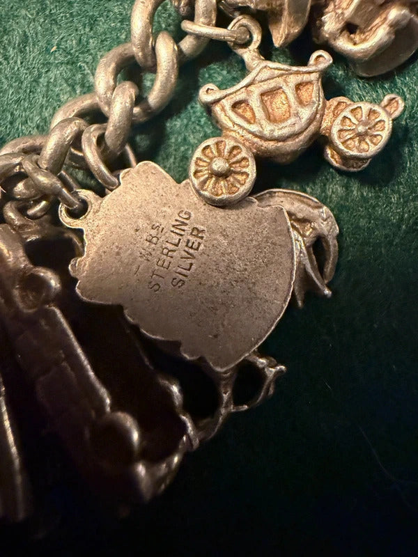 Antique Sterling Silver Charm Bracelet - 89.1g