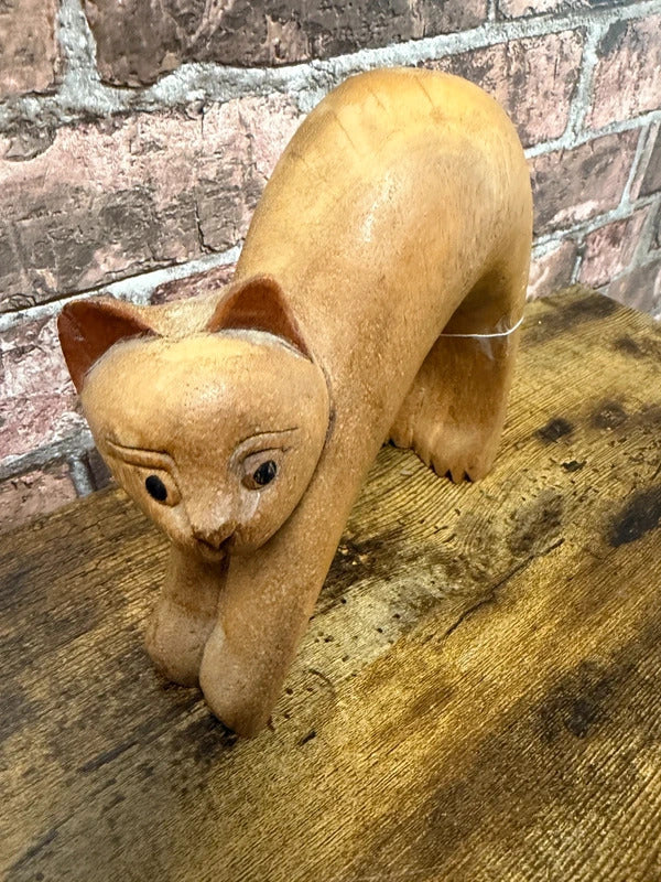 Vintage Handcarved Cat Statue