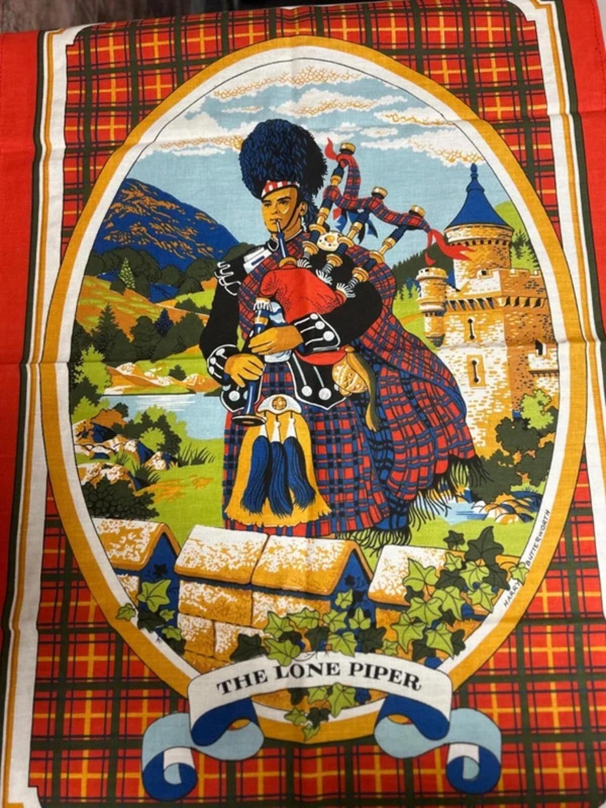The Lone Piper vintage tea towel