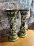 Pair of Brass Etched Floral Vases